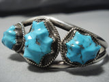 Museum Vintage Native American Jewelry Navajo Leaf Carved Turquoise Sterling Silver Bracelet Old Cuff-Nativo Arts