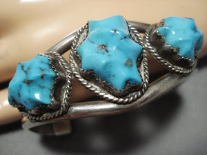 Museum Vintage Native American Jewelry Navajo Leaf Carved Turquoise Sterling Silver Bracelet Old Cuff-Nativo Arts