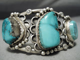 Museum Vintage Native American Navajo 3 Stone Turquoise Sterling Silver Bracelet Old-Nativo Arts