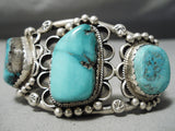 Museum Vintage Native American Navajo 3 Stone Turquoise Sterling Silver Bracelet Old-Nativo Arts