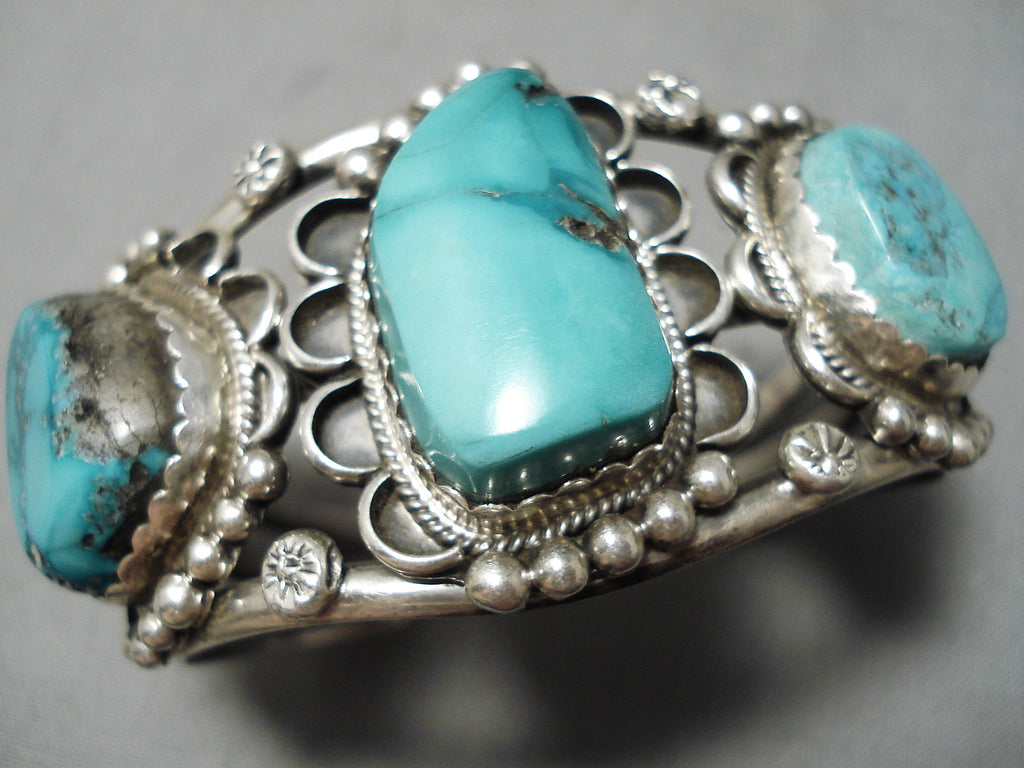 Museum Vintage Native American Navajo 3 Stone Turquoise Sterling