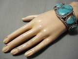 Museum Vintage Native American Navajo Blue Diamond Turquoise Sterling Silver Bracelet Old-Nativo Arts