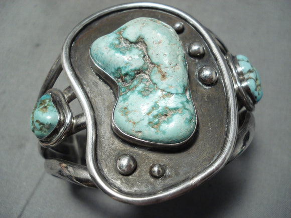 Museum Vintage Native American Navajo Carico Lake Turquoise Sterling Silver Bracelet-Nativo Arts
