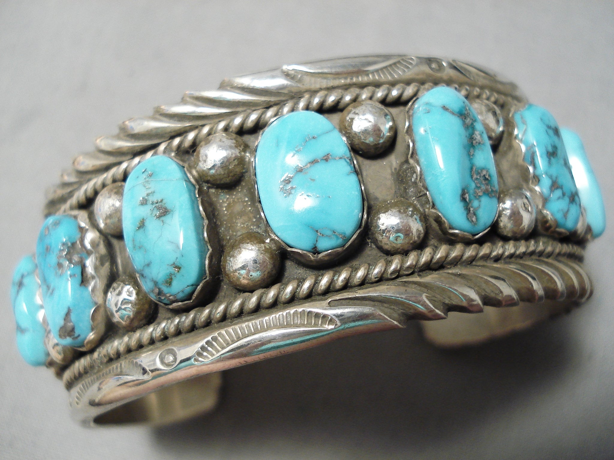 Item #830X- Super XLG Vintage Navajo Turquoise Sterling Silver Decorative  Feathers Collector's Cuff Bracelet —Men's and Women's Turquoise Bracelets ~  Native American Bracelets