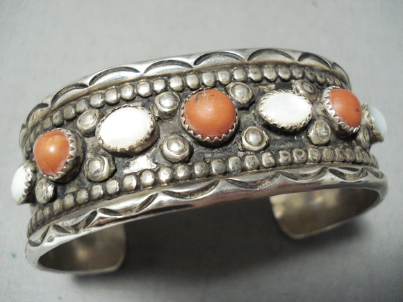 Museum Vintage Native American Navajo Coral Sterling Silver Bracelet-Nativo Arts