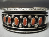 Museum Vintage Native American Navajo Coral Sterling Silver Channel Bracelet Old-Nativo Arts