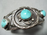 Museum Vintage Native American Navajo Dkl Turquoise Sterling Silver Bracelet Old-Nativo Arts
