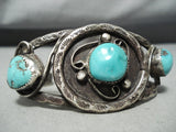 Museum Vintage Native American Navajo Dkl Turquoise Sterling Silver Bracelet Old-Nativo Arts