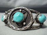 Museum Vintage Native American Navajo Dkl Turquoise Sterling Silver Bracelet Old-Nativo Arts