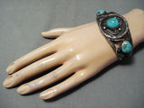 Museum Vintage Native American Navajo Dkl Turquoise Sterling Silver Bracelet Old-Nativo Arts