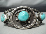 Museum Vintage Native American Navajo Dkl Turquoise Sterling Silver Bracelet Old-Nativo Arts