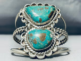 Museum Vintage Native American Navajo Green Turquoise Sterling Silver Bracelet Old-Nativo Arts