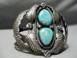 Museum Vintage Native American Navajo Leaves Sterling Silver Royston Turquoise Bracelet-Nativo Arts