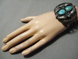 Museum Vintage Native American Navajo Leaves Sterling Silver Royston Turquoise Bracelet-Nativo Arts