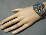 Museum Vintage Native American Navajo Morenci Turquoise Coral Sterling Silver Bracelet-Nativo Arts