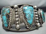 Museum Vintage Native American Navajo Old Deposit Turquoise Sterling Silver Heavy Bracelet-Nativo Arts