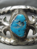 Museum Vintage Native American Navajo Serrated Sterling Silver Turquoise Bracelet-Nativo Arts