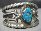 Museum Vintage Native American Navajo Serrated Sterling Silver Turquoise Bracelet-Nativo Arts