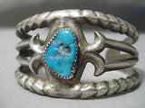Museum Vintage Native American Navajo Serrated Sterling Silver Turquoise Bracelet-Nativo Arts