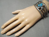 Museum Vintage Native American Navajo Serrated Sterling Silver Turquoise Bracelet-Nativo Arts