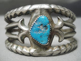 Museum Vintage Native American Navajo Serrated Sterling Silver Turquoise Bracelet-Nativo Arts