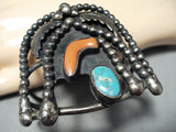 Museum Vintage Native American Navajo Turquoise Coral Sterling Silver Wave Bracelet-Nativo Arts