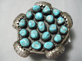 Museum Vintage Native American Navajo Turquoise Nugget Sterling Silver Leaf Bracelet-Nativo Arts