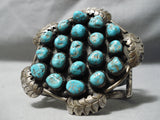Museum Vintage Native American Navajo Turquoise Nugget Sterling Silver Leaf Bracelet-Nativo Arts
