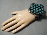 Museum Vintage Native American Navajo Turquoise Nugget Sterling Silver Leaf Bracelet-Nativo Arts