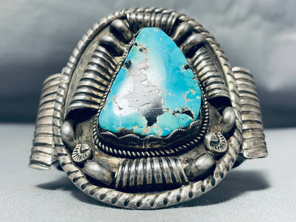 Museum Vintage Native American Navajo Turquoise Sterling Silver Coil Bracelet-Nativo Arts