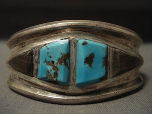 Museum Vintage Navajo 'Bisbee Turquoise & Wood' Native American Jewelry Silver Bracelet-Nativo Arts
