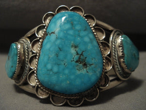 Museum Vintage Navajo Blue Carico Lake Turquoise Native American Jewelry Silver Bracelet-Nativo Arts