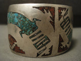 Museum Vintage Navajo 'Duel Yeibichai' Turquoise Coral Native American Jewelry Silver Bracelet-Nativo Arts