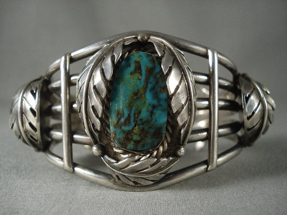Museum Vintage Navajo 'Green Pilot Mountain Turquoise' Native American Jewelry Silver Bracelet-Nativo Arts