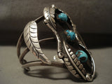 Museum Vintage Navajo Persin Turquoise Native American Jewelry Silver Leaf Bracelet-Nativo Arts