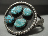 Museum Vintage Navajo 'Quadruple Nugget Turquoise' Native American Jewelry Silver Bracelet-Nativo Arts