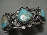 Museum Vintage Navajo 'Triple Flower Turquoise' Native American Jewelry Silver Bracelet-Nativo Arts