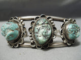 Native American Amazing Vintage Green Lone Mountain Turquoise Sterling Silver Bracelet Old-Nativo Arts