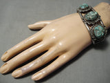 Native American Amazing Vintage Green Lone Mountain Turquoise Sterling Silver Bracelet Old-Nativo Arts