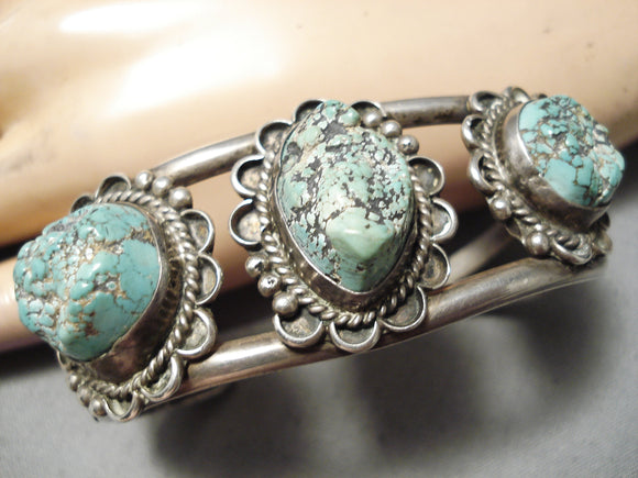 Native American Amazing Vintage Green Lone Mountain Turquoise Sterling Silver Bracelet Old-Nativo Arts