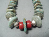 Native American Artistic Vintage Santo Domingo Vintage Green Turquoise Sterling Silver Necklace-Nativo Arts