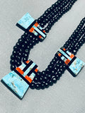 Native American Authentic Intricate Santo Domingo Turquoise Inlay Necklace-Nativo Arts