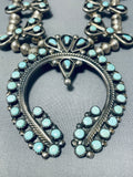 Native American Authentic Vintage Navajo Turquoise Sterling Silver Squash Blossom Necklace-Nativo Arts