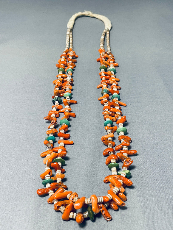 Native American Authentic Vintage Santo Domingo Coral Royston Turquoise Necklace-Nativo Arts