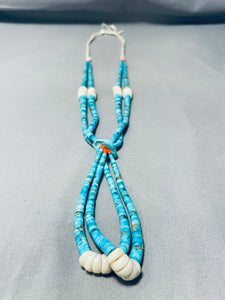 Native American Authentic Vintage Santo Domingo Turquoise Coral Necklace-Nativo Arts