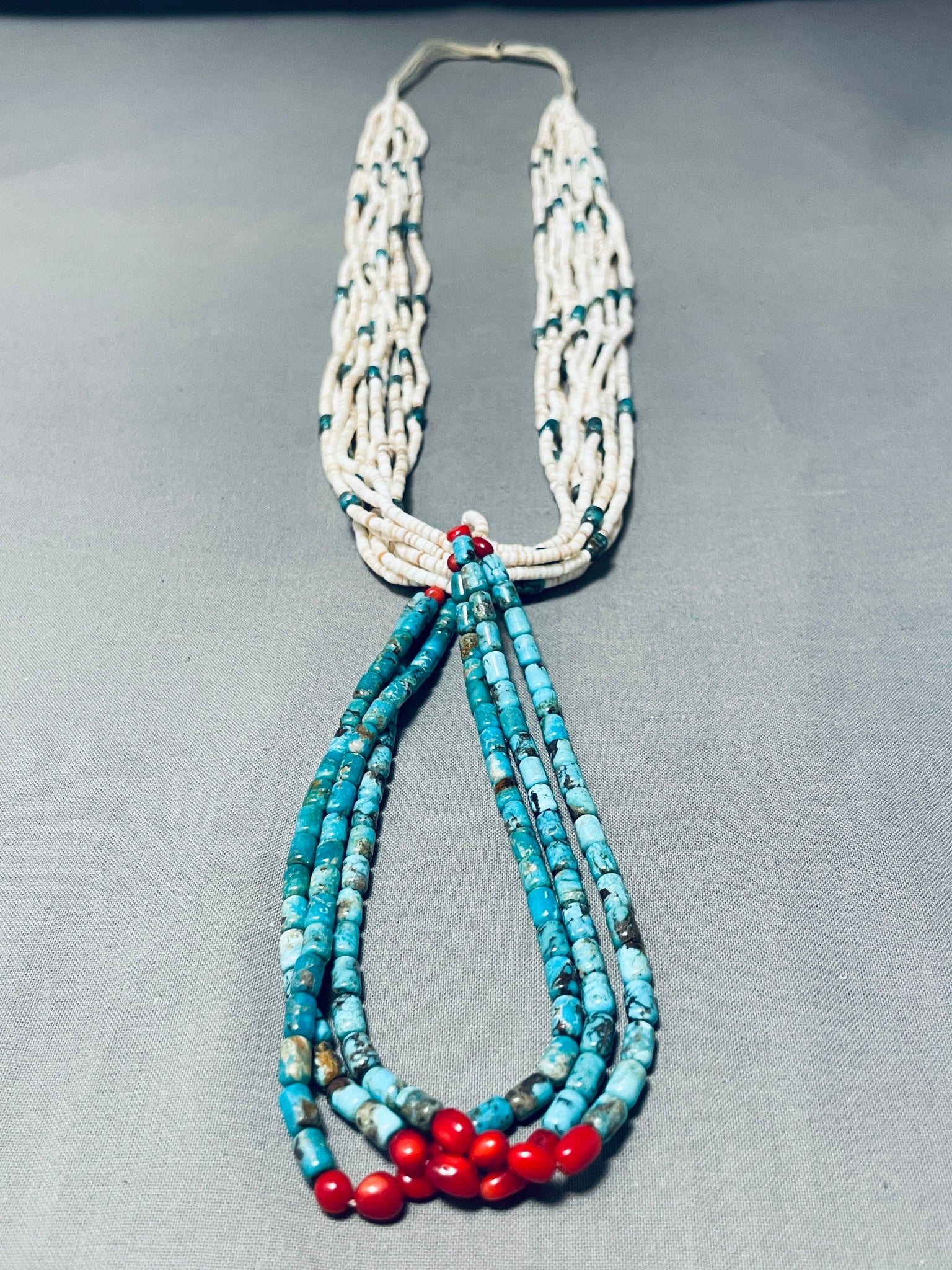 Triangle Silver925 Pendant with Coral & Turquoise Beads Necklace