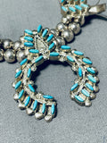 Native American Authentic Vintage Zuni Turquoise Sterling Silver Squash Blossom Necklace-Nativo Arts