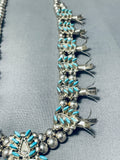 Native American Authentic Vintage Zuni Turquoise Sterling Silver Squash Blossom Necklace-Nativo Arts