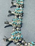 Native American Authentic Vintage Zuni Turquoise Sterling Silver Squash Blossom Necklace-Nativo Arts