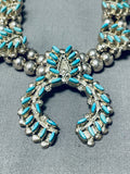Native American Authentic Vintage Zuni Turquoise Sterling Silver Squash Blossom Necklace-Nativo Arts